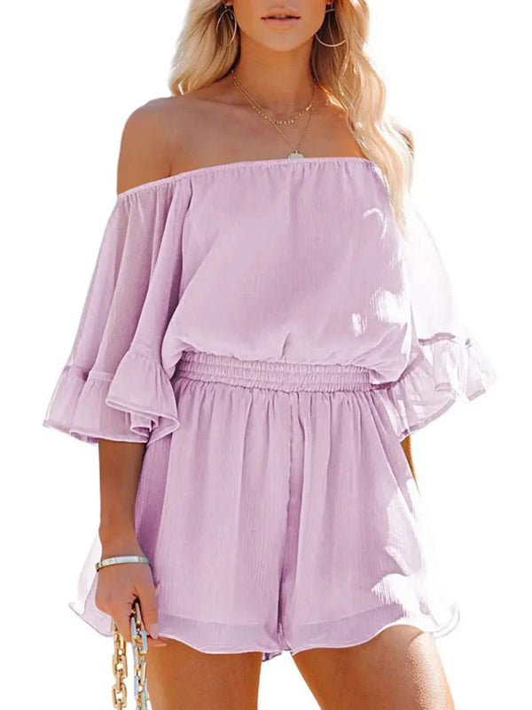 Blue Zone Planet |  New splicing short-sleeved loose-fitting solid-color chiffon jumpsuit BLUE ZONE PLANET