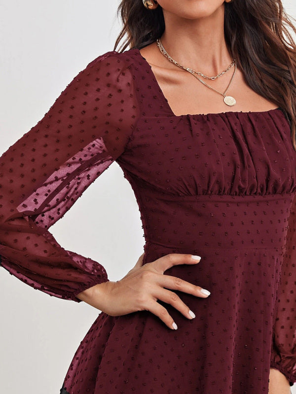 Blue Zone Planet |  Women's Woven Chiffon Jacquard Elegant Long Sleeve Dress kakaclo