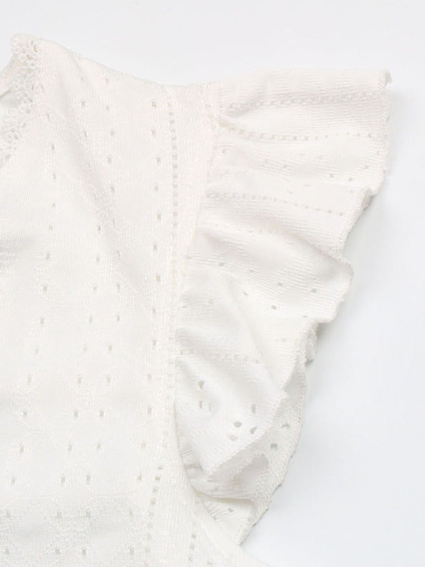 Blue Zone Planet |  Knitted V-neck Lace Small Flying Sleeve Top BLUE ZONE PLANET