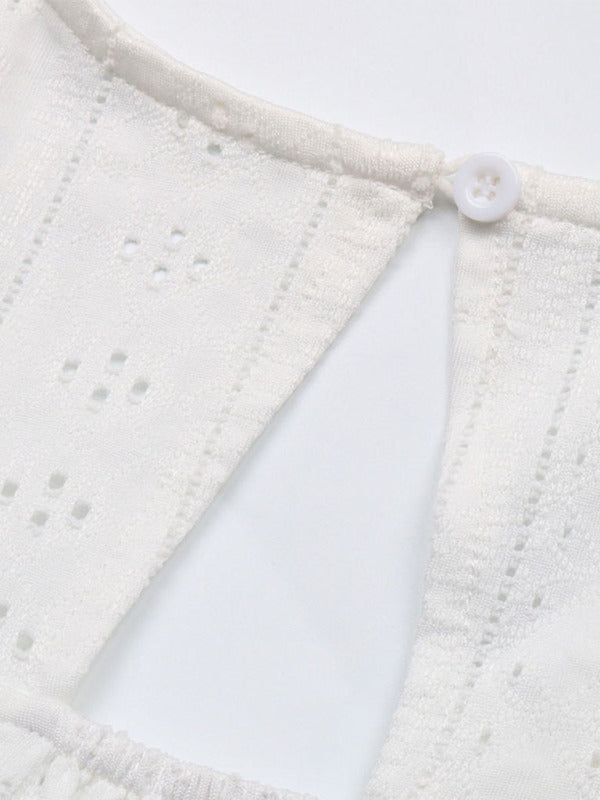 Blue Zone Planet |  Knitted V-neck Lace Small Flying Sleeve Top BLUE ZONE PLANET