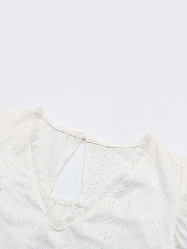 Blue Zone Planet |  Knitted V-neck Lace Small Flying Sleeve Top BLUE ZONE PLANET