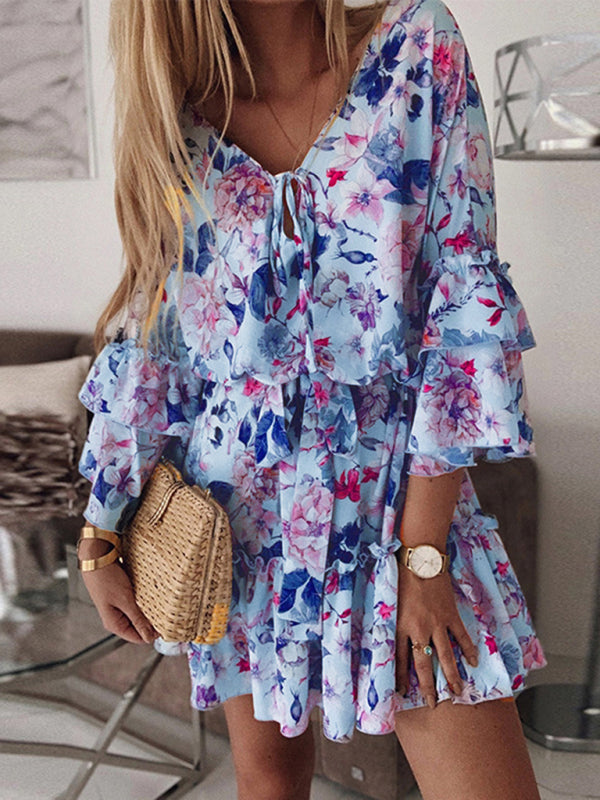 Blue Zone Planet |  pink chiffon pullover slimming floral mid-waist dress BLUE ZONE PLANET
