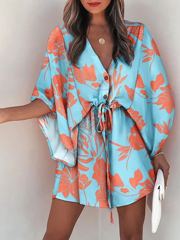 Blue Zone Planet |  Women's Woven Flower Holiday Casual Dress kakaclo