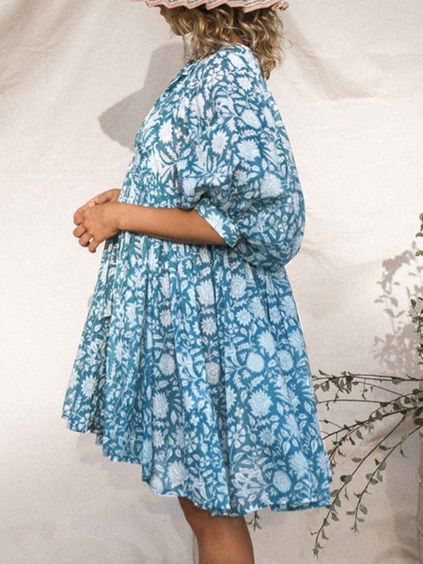 Blue Zone Planet |  Women's Woven Floral Loose Casual Dress with String kakaclo