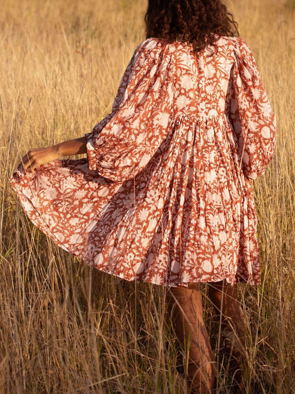 Blue Zone Planet |  Women's Woven Floral Loose Casual Dress with String kakaclo