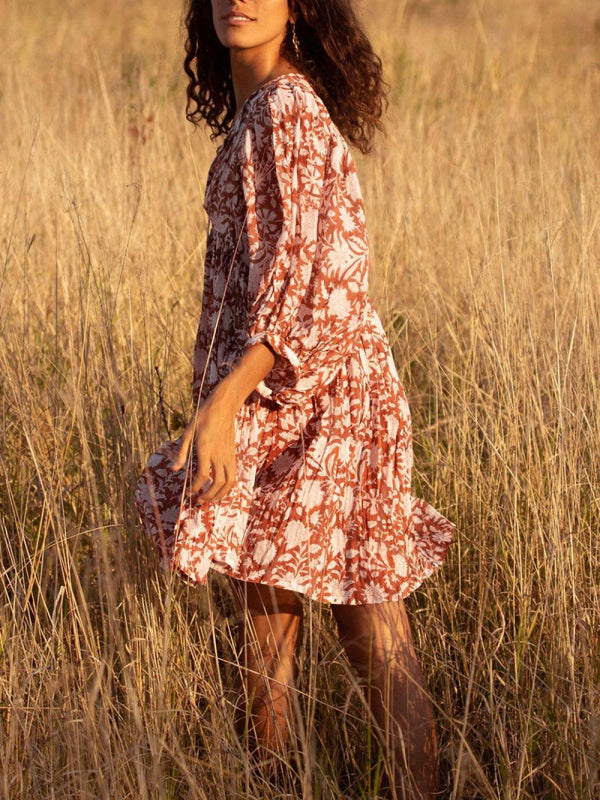 Blue Zone Planet |  Women's Woven Floral Loose Casual Dress with String kakaclo