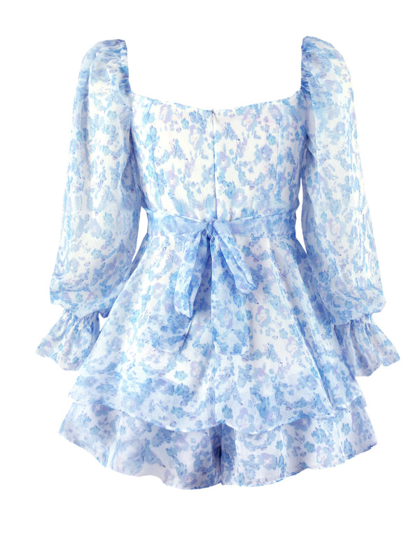 fashion sexy one-neck lantern lotus leaf long-sleeved printed jumpsuit kakaclo