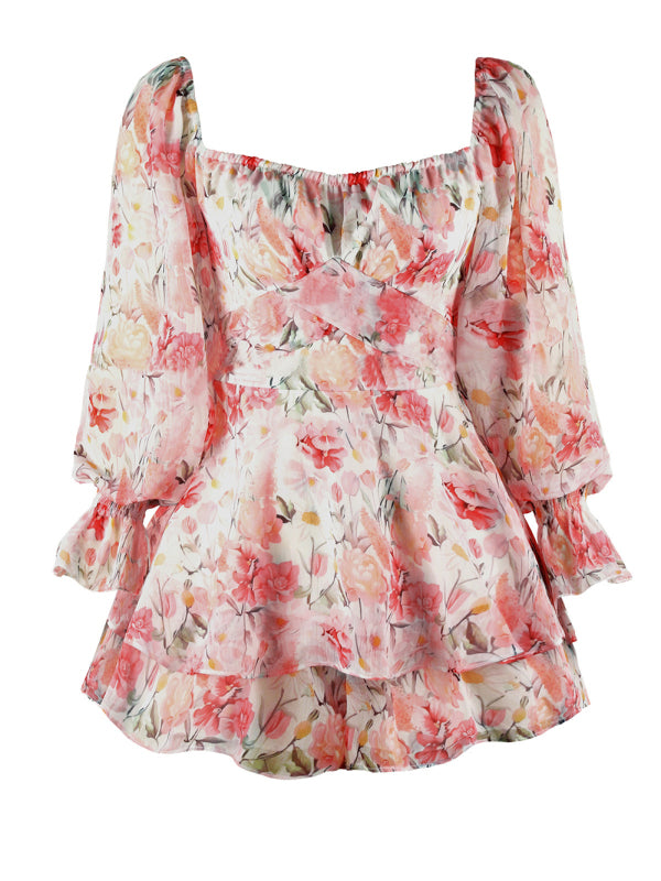 fashion sexy one-neck lantern lotus leaf long-sleeved printed jumpsuit kakaclo