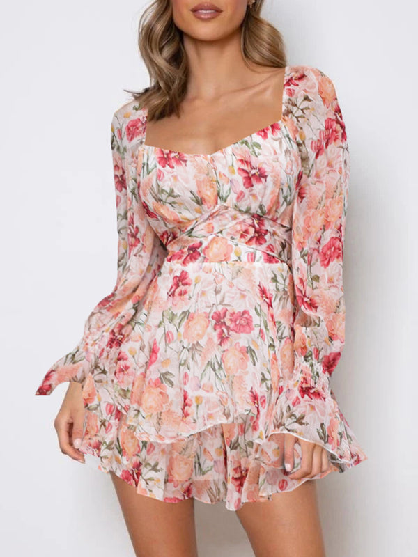 fashion sexy one-neck lantern lotus leaf long-sleeved printed jumpsuit kakaclo