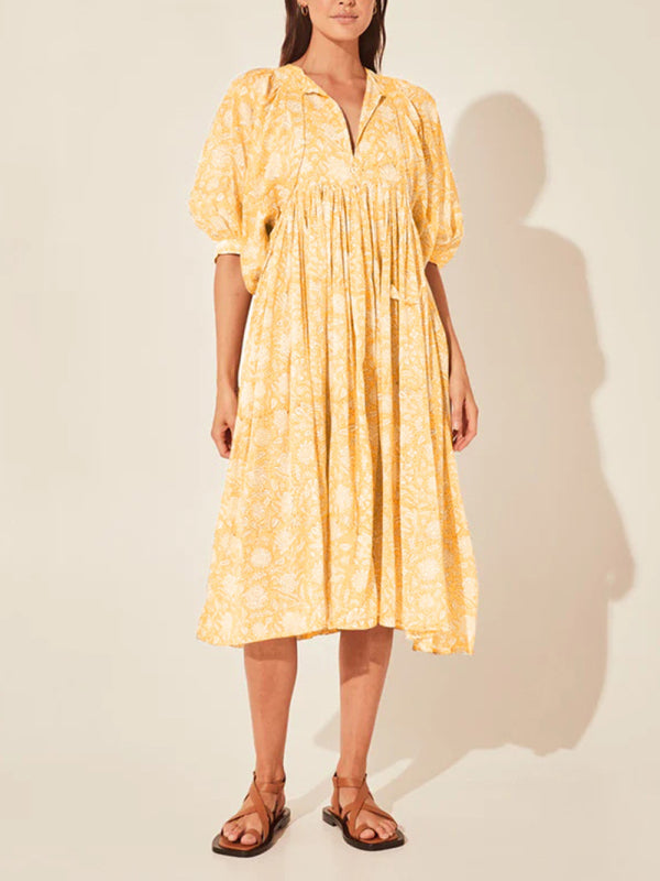 Women's Floral Fashion Loose Casual Long Sleeve Dress-TOPS / DRESSES-[Adult]-[Female]-2022 Online Blue Zone Planet