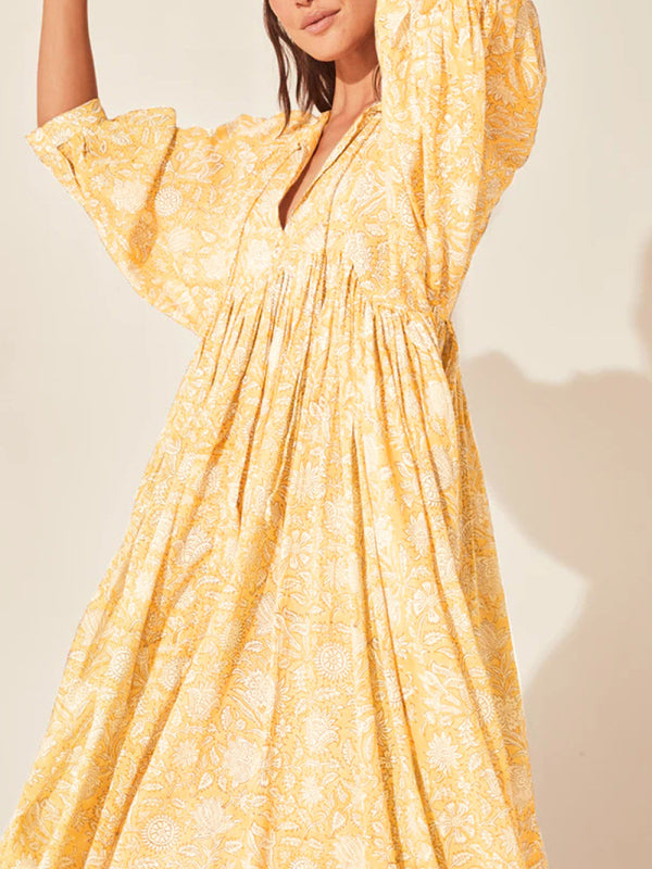 Women's Floral Fashion Loose Casual Long Sleeve Dress-TOPS / DRESSES-[Adult]-[Female]-2022 Online Blue Zone Planet
