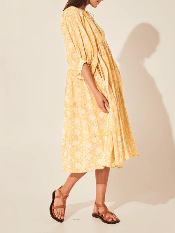 Women's Floral Fashion Loose Casual Long Sleeve Dress-TOPS / DRESSES-[Adult]-[Female]-2022 Online Blue Zone Planet