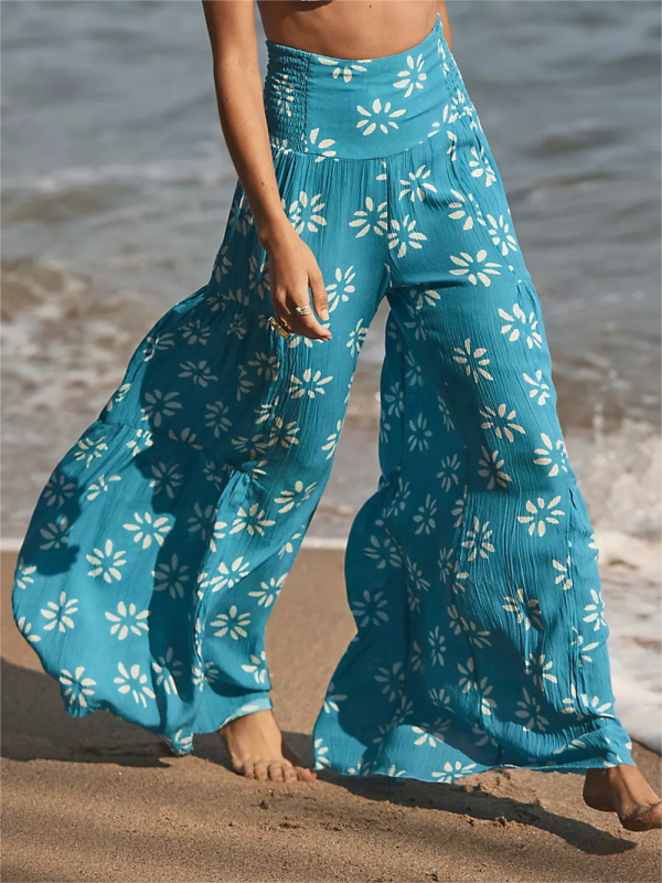 printed loose holiday wind strappy wide-leg pants BLUE ZONE PLANET