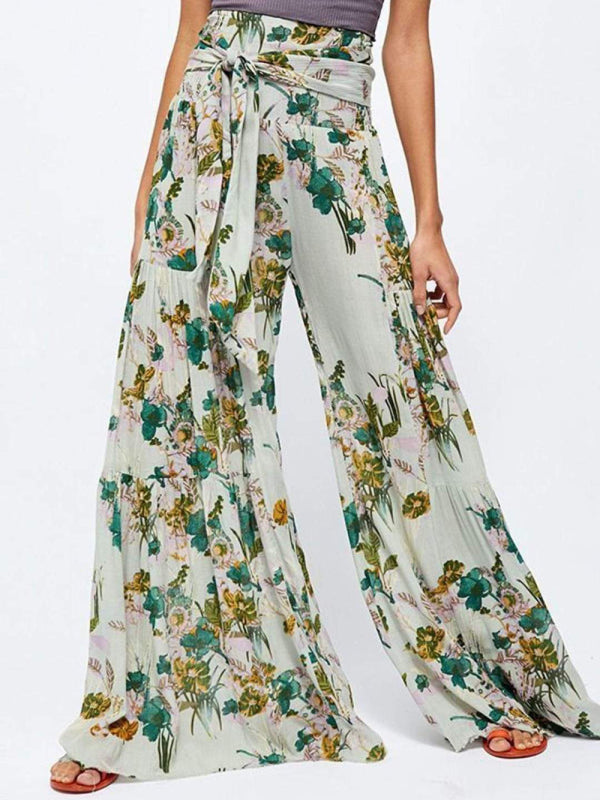 printed loose holiday wind strappy wide-leg pants BLUE ZONE PLANET