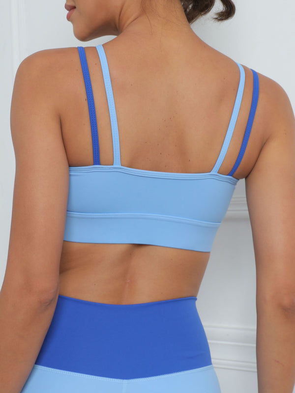 Blue Zone Planet |  Contrast color splicing fitness sports yoga underwear cross bra BLUE ZONE PLANET