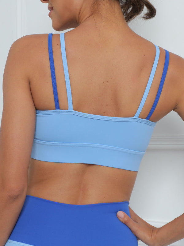 Blue Zone Planet |  Contrast color splicing fitness sports yoga underwear cross bra BLUE ZONE PLANET