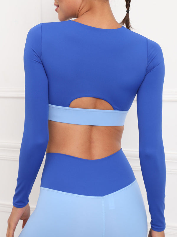 Contrast color stitching fitness sports yoga underwear cross bra long sleeves BLUE ZONE PLANET