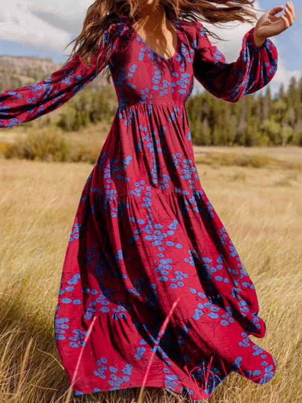 Blue Zone Planet |  Paneled crinkled bohemian oversized cotton-print maxi dress kakaclo