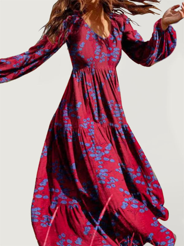 Blue Zone Planet |  Paneled crinkled bohemian oversized cotton-print maxi dress kakaclo
