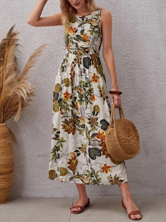 Blue Zone Planet |  holiday style skirt print sleeveless dress BLUE ZONE PLANET