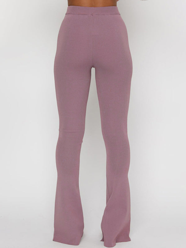 Blue Zone Planet |  Solid Color High Waist Slim Slit Flared Pants BLUE ZONE PLANET