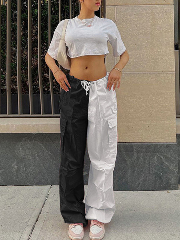 High Waist Wide Leg Loose Tether Straight Leg Cargo Pants kakaclo