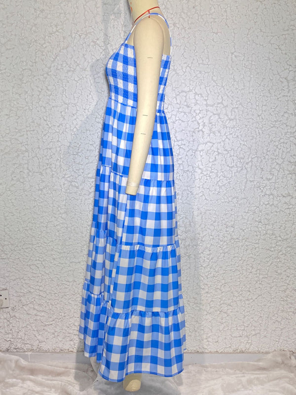 Blue Zone Planet |  Women's Casual Plaid Swing Sling Dress kakaclo