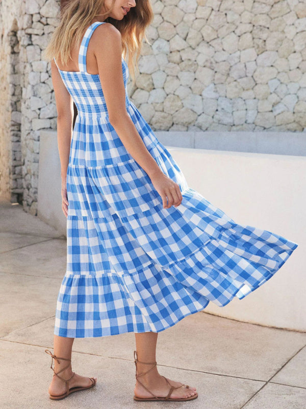 Blue Zone Planet |  Women's Casual Plaid Swing Sling Dress kakaclo