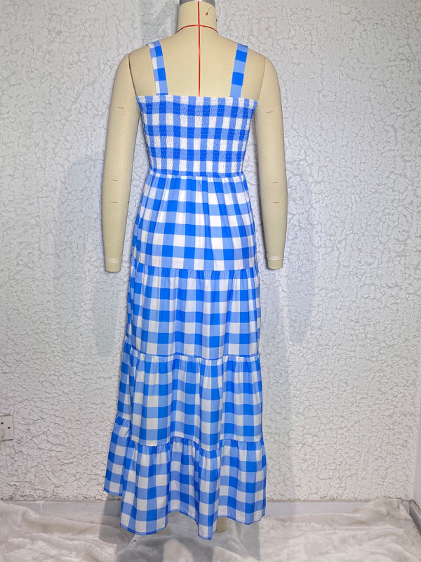 Blue Zone Planet |  Women's Casual Plaid Swing Sling Dress kakaclo