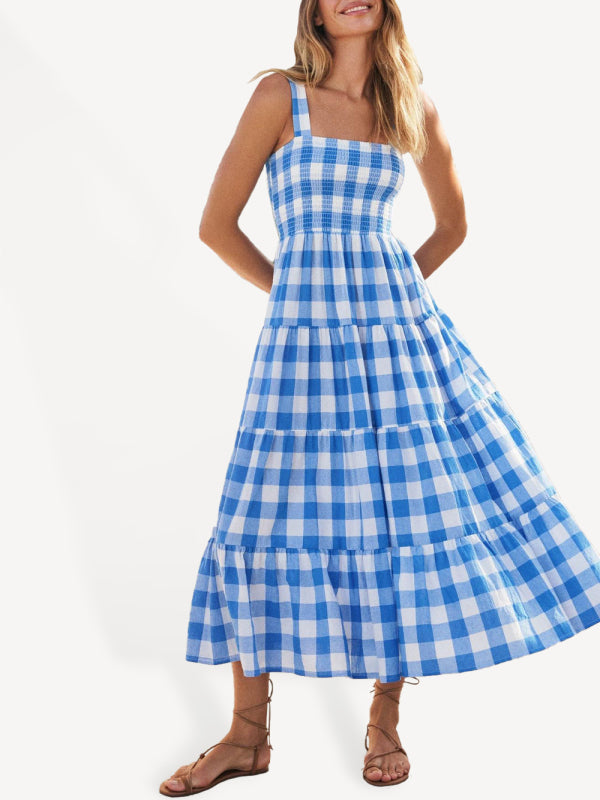 Blue Zone Planet |  Women's Casual Plaid Swing Sling Dress kakaclo