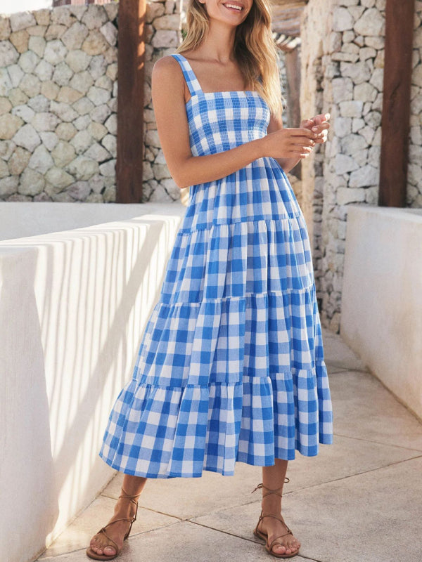 Blue Zone Planet |  Women's Casual Plaid Swing Sling Dress kakaclo