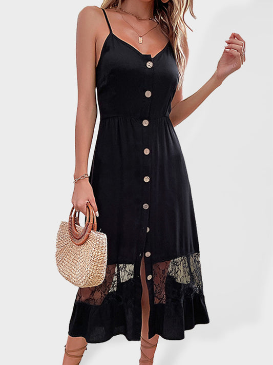 Fashion strapless sleeveless black lace stitching dress kakaclo