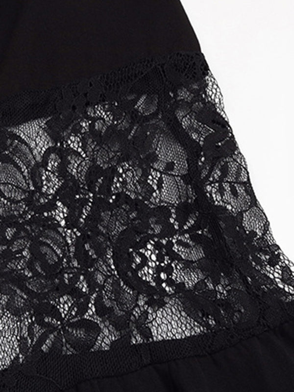 Fashion strapless sleeveless black lace stitching dress kakaclo