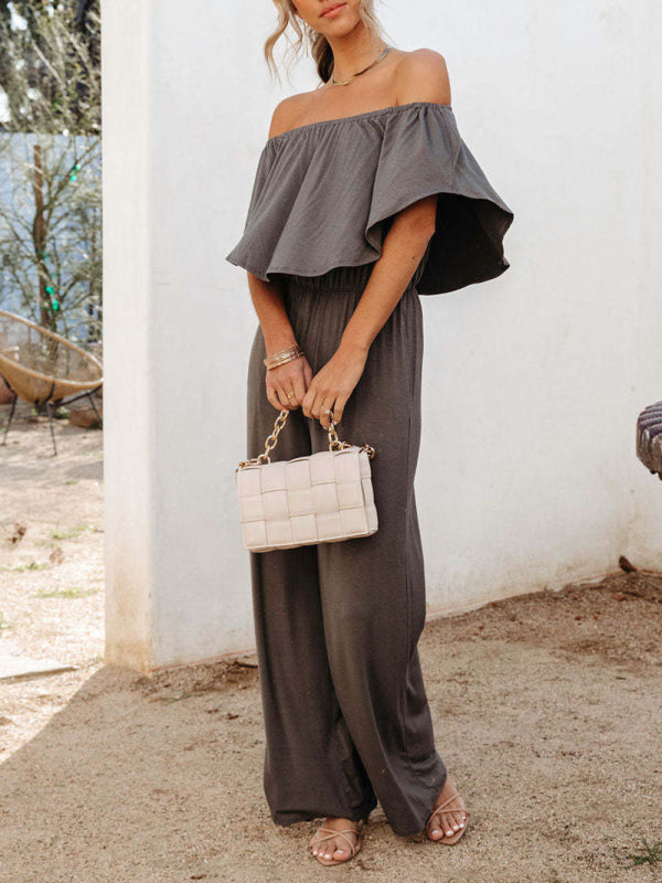 Women's clothing one-shoulder fashion temperament off-the-shoulder jumpsuit casual wide-leg pants kakaclo