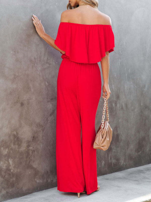 Women's clothing one-shoulder fashion temperament off-the-shoulder jumpsuit casual wide-leg pants kakaclo