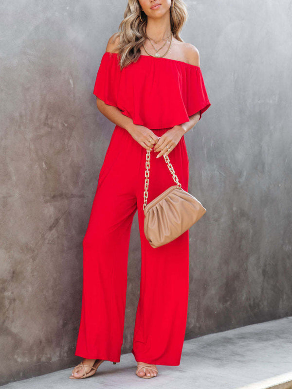 Women's clothing one-shoulder fashion temperament off-the-shoulder jumpsuit casual wide-leg pants kakaclo