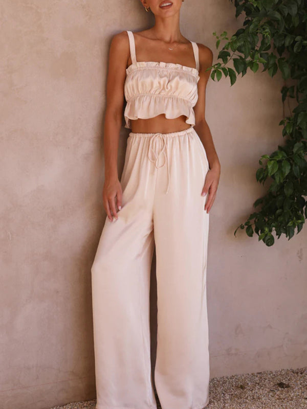 Spring and summer clothing, one-neck spaghetti straps, wide-leg pants, fashion suit kakaclo