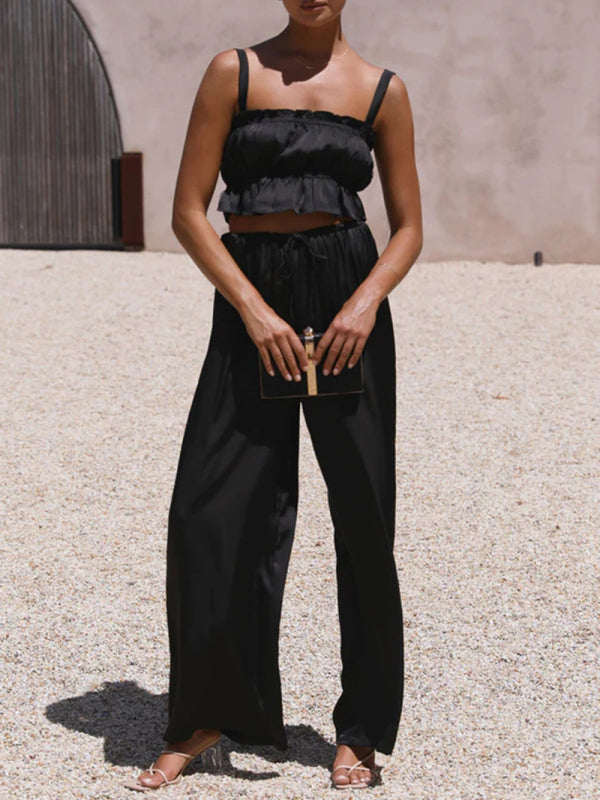 Spring and summer clothing, one-neck spaghetti straps, wide-leg pants, fashion suit kakaclo