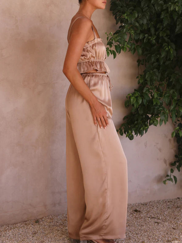 Spring and summer clothing, one-neck spaghetti straps, wide-leg pants, fashion suit kakaclo