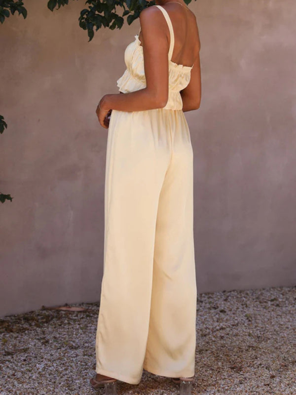 Spring and summer clothing, one-neck spaghetti straps, wide-leg pants, fashion suit kakaclo