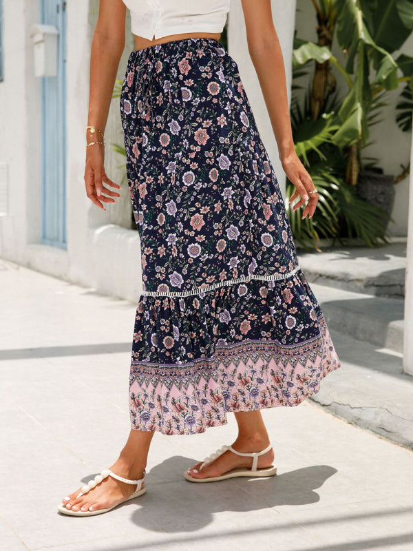 Maxi Cotton Bohemian Beach Resort Skirt BLUE ZONE PLANET