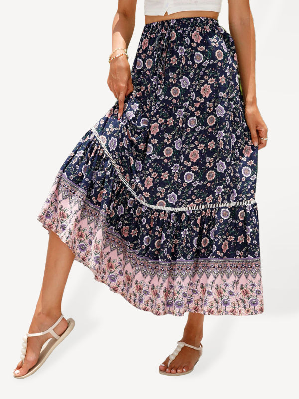 Maxi Cotton Bohemian Beach Resort Skirt BLUE ZONE PLANET