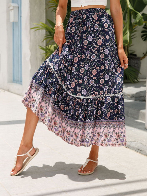 Maxi Cotton Bohemian Beach Resort Skirt BLUE ZONE PLANET