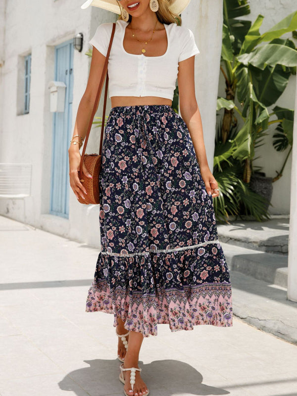 Maxi Cotton Bohemian Beach Resort Skirt BLUE ZONE PLANET