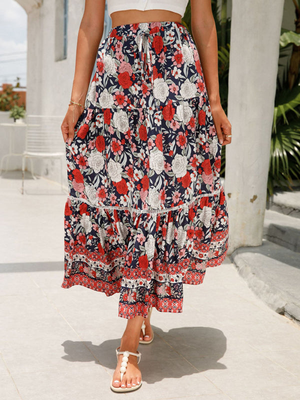 Maxi Cotton Bohemian Beach Resort Skirt BLUE ZONE PLANET