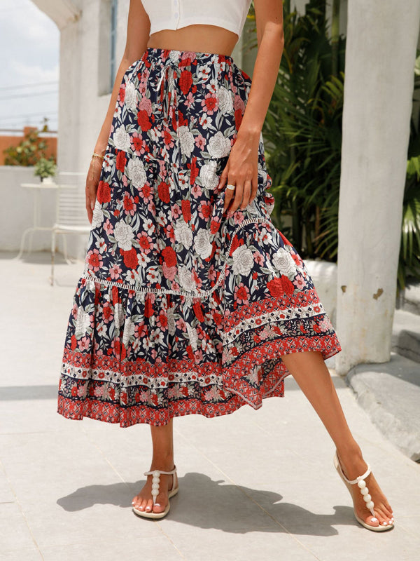 Maxi Cotton Bohemian Beach Resort Skirt BLUE ZONE PLANET