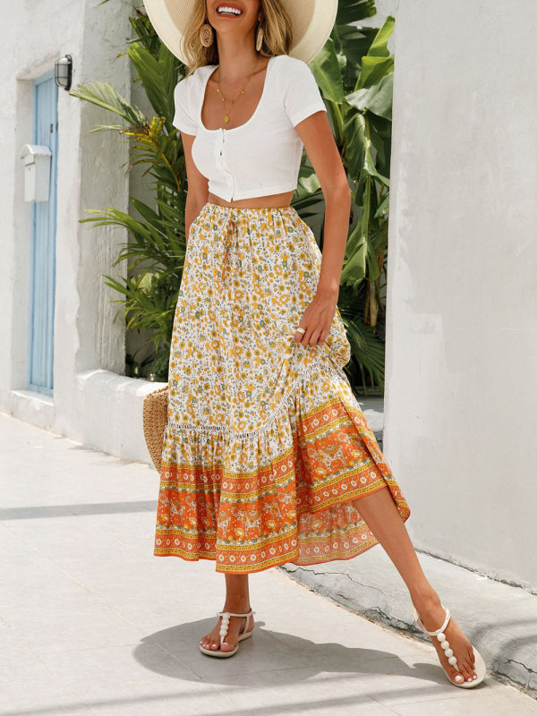 Maxi Cotton Bohemian Beach Resort Skirt BLUE ZONE PLANET