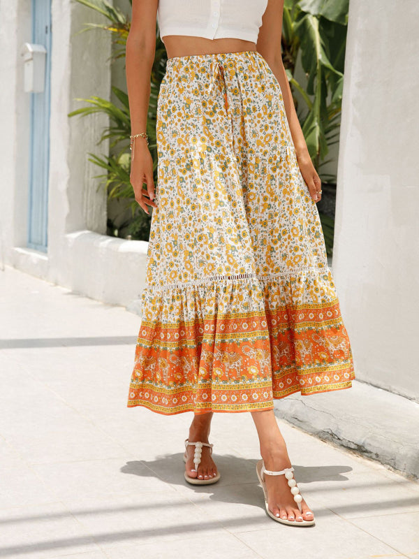 Maxi Cotton Bohemian Beach Resort Skirt BLUE ZONE PLANET