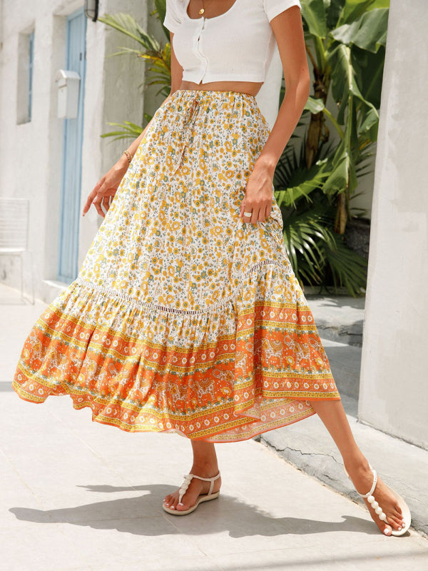 Maxi Cotton Bohemian Beach Resort Skirt BLUE ZONE PLANET