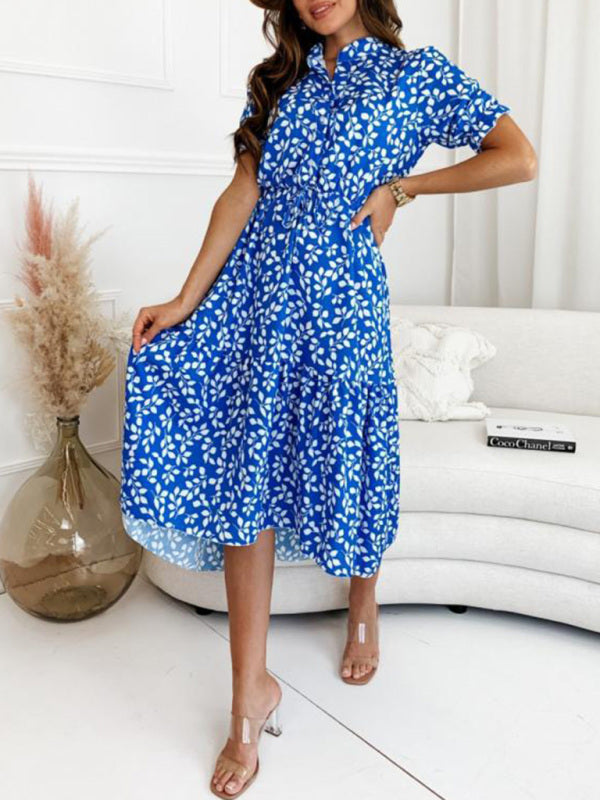 Blue Zone Planet |  Short Sleeve Printed Waist Swing Dress BLUE ZONE PLANET